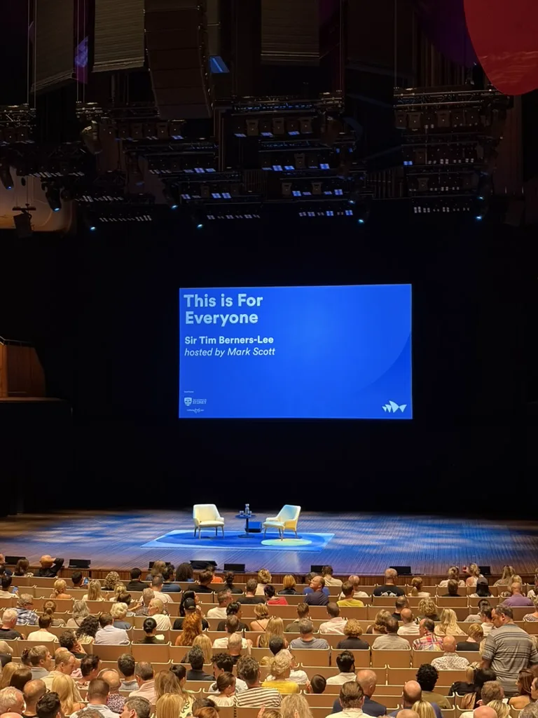 Sir Tim Berners-Lee on stage for the “This is For Everyone” talk at the Sydney Opera House