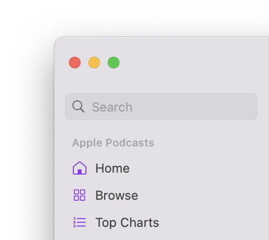 Podcasts sidebar in Sequoia